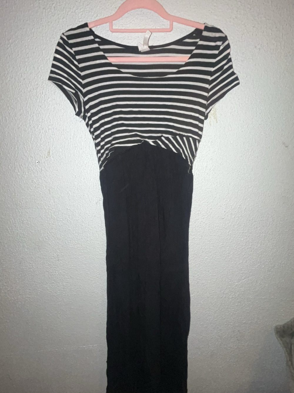 Striped Black & White Short Sleeve Maxi Dress